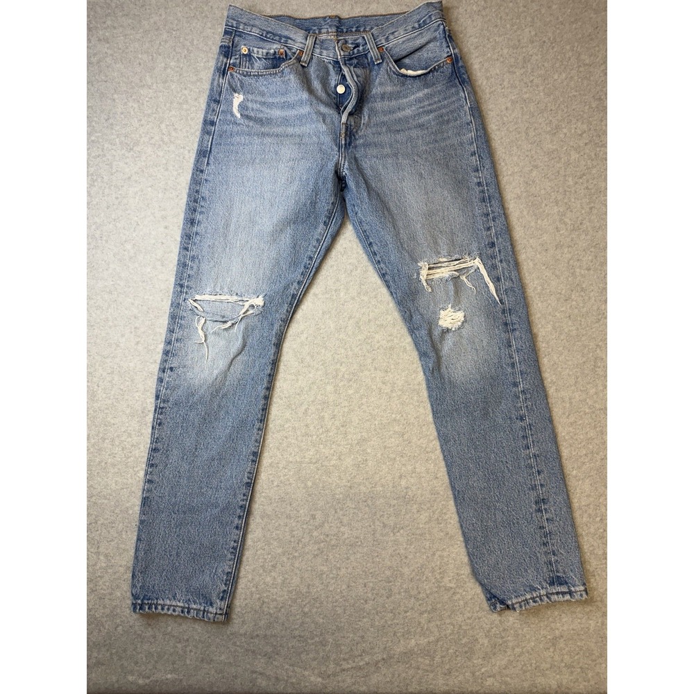 Levi's 501 S Jeans Mens Size 28x28 Blue Skinny Slim Distressed Light Wash Denim